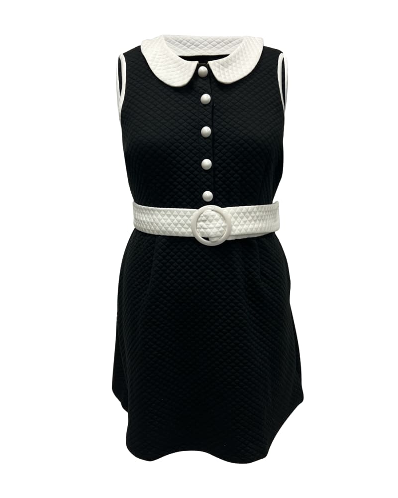 Front of a size 1X Smak Parlour Black & White Quilted Mini Dress in Black, White by Smak Parlour. | dia_product_style_image_id:298435